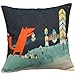 Leaveland Animal Series Cartoon Style Lovely Red Fox Throw Pillow Case Decor Cushion Covers Square 18X18 Inch Beige Cotton Blend Linen Pillowcase