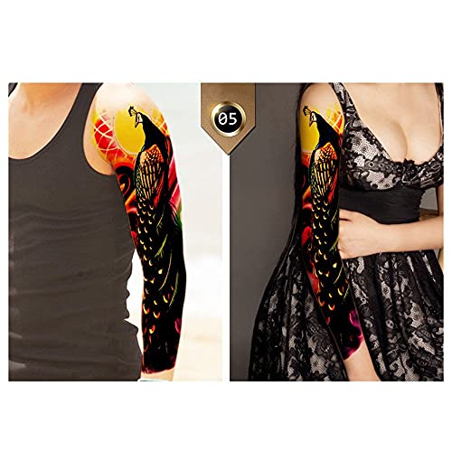 Temporary Tattoos Adult Women Pinkiou Full Arm Fake Tattoos Stickers 12 Sheet Shoulder Waterproof Tattoo for Men Women Teens Buddha, Skull, Eagle Eye, Beauty and Beast (12PCS)
