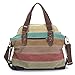 OURBAG Women Canvas Stripe Handbag Cross body Shoulder Bags Tote Satchel Messenger Bag Colorful