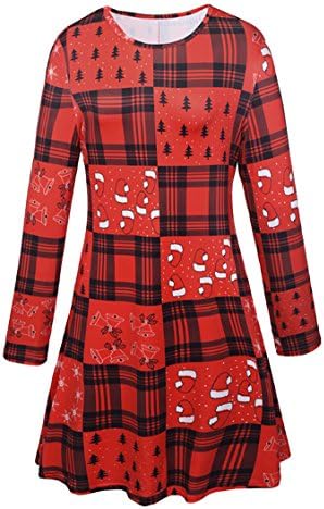 LaSuiveur Women's Christmas Santa Claus Print Pullover Flared A Line Dress