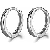 White Gold Plated 925 Sterling Silver Post Small Hoop Earrings for Women And Men Huggie Hoop Earring Lightweight Hypoallergenic 12mm