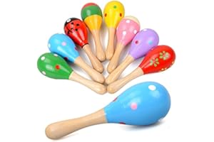 Islmlisa Mini Wooden Maracas Rattles Egg Shaker Kids Musical Party Favor Kid Baby Shaker Sand Hammer Toy (Random Color Pattern)