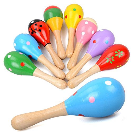 Islmlisa Mini Wooden Maracas Rattles Egg Shaker Kids Musical Party Favor Kid Baby Shaker Sand Hammer Toy (Random Color Pattern)