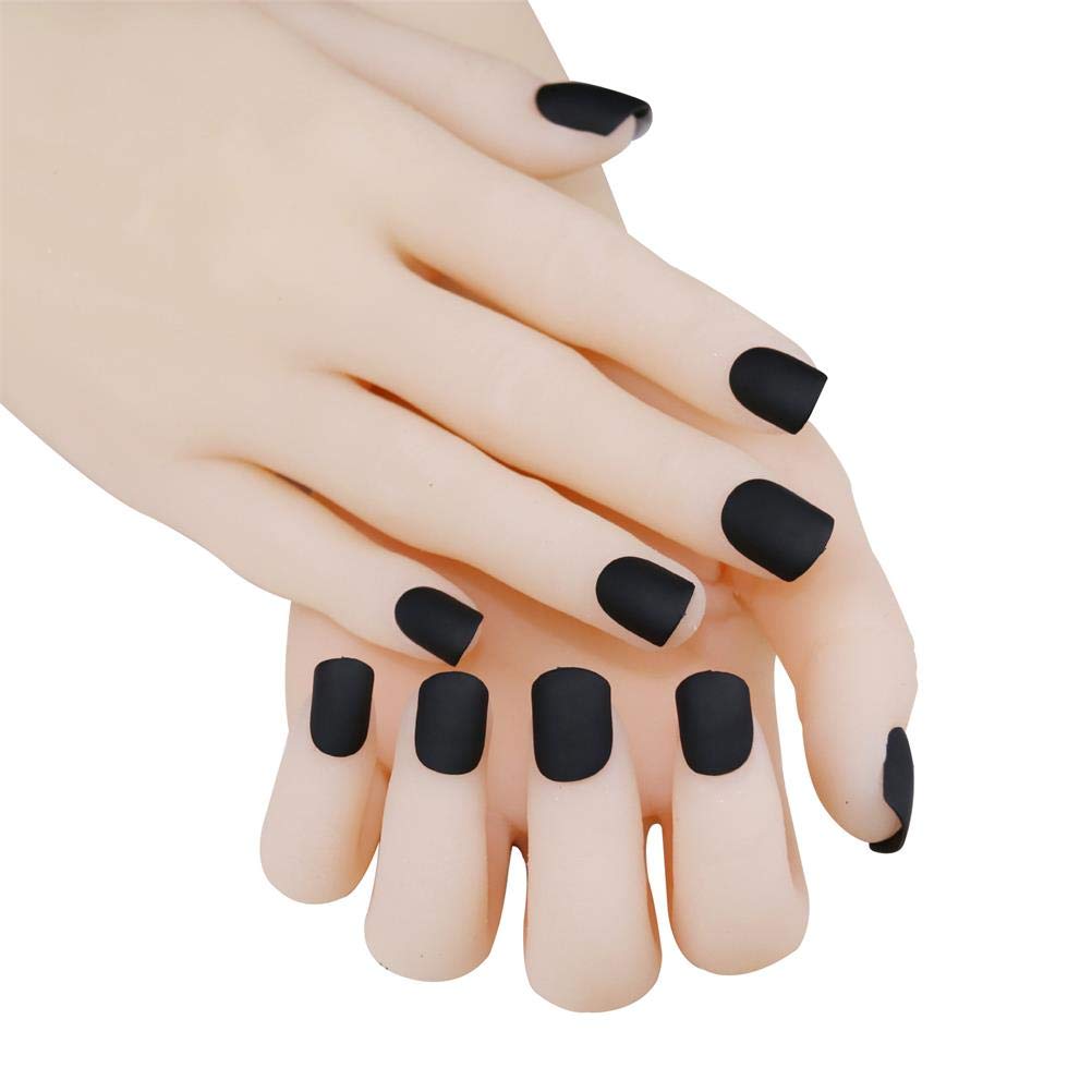 24pcs/set Short Black Matte Fake Nails Full Cover False Nails for Women Girls Manicure Acrylic Fake Nail Tips
