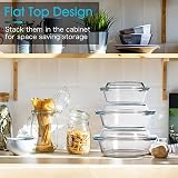 NutriUps Glass Round Casserole Dish Set 0.65L 1L 1.4L with Lids view 4