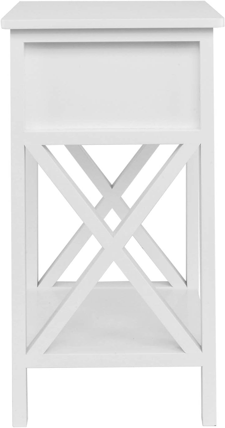 Bonnlo White End Table Nightstand with Drawer and Shelf for Storage: Kitchen & Dining
