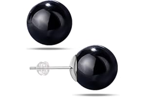 VDKIDKT Natural Black Agate Earrings for Women, Gemstone Post Stud Earrings, 8mm Handmade Natural Stone Earrings Studs for Gi