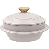 Bobikuke Cast Aluminum Pot with Lid, 72 oz Non-Stick Casserole Dish Korean Stone Bowl Induction Compatible, 2150 ml - White