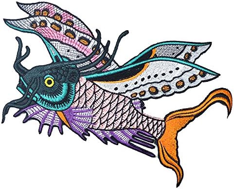 26x15 cm/10x6 inches Appliques Patches Iron On Patterns Print Embroidery Sewing Craft Supplies Machines Designs Logo Cloth Hat Bag DIY Decor (Flying fish)