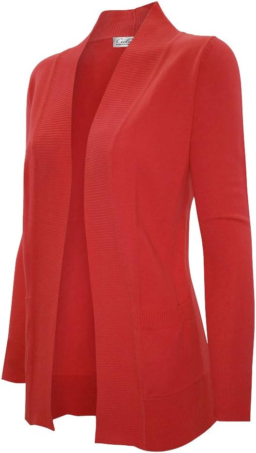 Cielo Women's Solid Basic Open Front Pockets Knit Sweater Cardigan