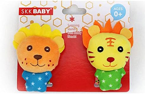Amazemarket 2 Pcs Infant Newborn Rattle Colorful Animal Toy Shape Wrists Socks Foot Finder Soft Developmental Christmas Gift Improve Baby Hand-eye Coordination Rustled Paper (With original packaging, Tiger + lion wrist bell)