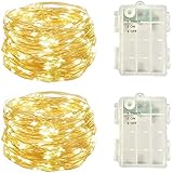 2 Pack Battery Operated Mini Led Fairy Light Dewdrop Garland Lights with Timer 6 Hours on/18 Hours Off for Wedding Party Decorations,50 LEDs 18 Feet Silver Wire (Warm White)