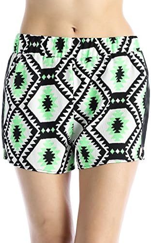Chelsea Apparel - Junior Leather Detailed Geometric Print Shorts CP7318A, Green, L