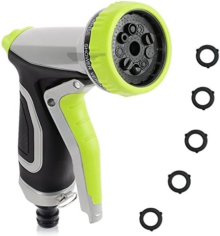 Garden Hose Nozzle Spray Nozzle 9 Patterns Metal Heavy Duty Water Nozzle High Pressure Watering Sprayer with Washers for Watering Plants, Cleaning, Car Wash and Showering Pets