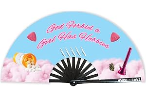 HOUSE OF RAVE Funny Rave Fan - Large UV Glow Trippy Fan - Festival Folding Fan for Women & Men - 13 Inch Hand Fan for Circuit Parties