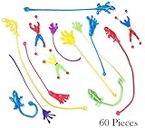 Bulk Toys - Party Favors - 60 Pc Wacky Fun Stretchy Sticky Fingers Toy Assortment Includes; Large Glitter Sticky Hands, 12 Sticky Feet, Wall Climbing Men, & Sticky Lizards, Stocking Stuffers