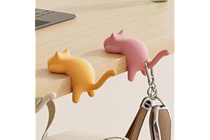 2 Pack Cute Cat Desk Edge Hook, No-Drill Tabletop Hanger for Bag, Headphones, Keys, Desktop Organizer Clip