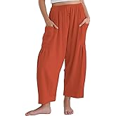 Noomelfish Girls Linen Wide Leg Pants Cute Loose Palazzo Harem Trouser with Pockets (5-12 Years)