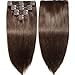 s-noilite Clip in Hair Extensions Human Hair Double Weft Full Head 8 Pieces 18 clips Straight silky (14 inch - 120g,Dark Brown (#2))