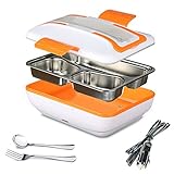 SUPOW Lunch Box, Portable Electric Heating Lunch Warmer Box with Removable Stainless Steel Container Food Heater and a Car Charger (Orange)