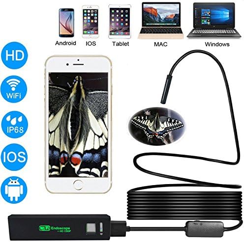 WiFi Endoscope, Wireless Borescope Inspection Camera 1200P HD 2.0 Megapixels Snake Camera for Android, IOS Smartphone, Tablet, Ipad