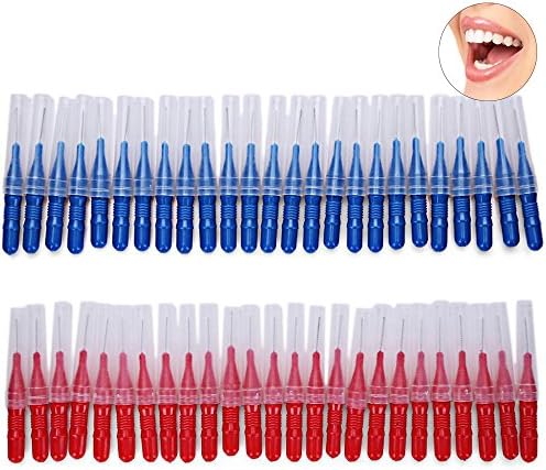 Pingenaneer Interdental Brush (50 Counts),Tooth Flossing Head Oral Dental Hygiene Brush,Healthy Toothpick Cleaners, Teeth Cleaning Tool for Oral Health(25 Red + 25 Blue)