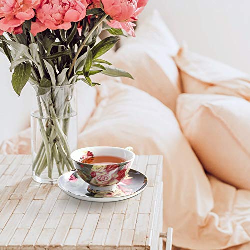 image for LIFVER Tea cup and Saucer Set, Vintage Royal Style Porcelain Coffee mu