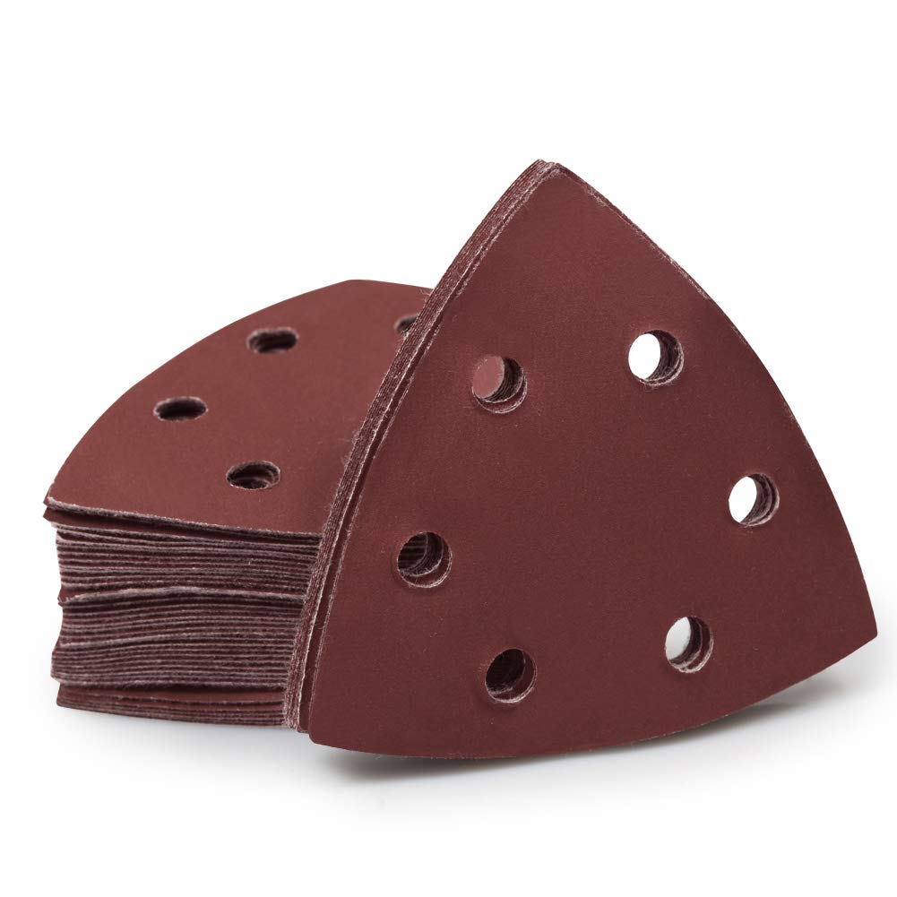 SPEEDWOX 50 Pcs Triangle Sanding Pads Hook and Loop 1000 Grit Oscillating Sanding Pad 90mm 6 Holes Fit 3-1/2 Inches Oscillating Multi Tool Detail Sander Sandpaper Triangle Sanding Discs Sanding Tool