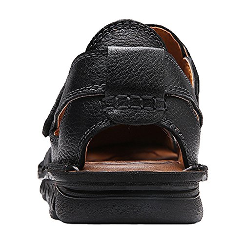 JIONS Closed Toe Leather Fisherman Sandals For Men, Men's Casual Outdoor Adjustable Strap Summer Shoes Black US 6.5/EU 38