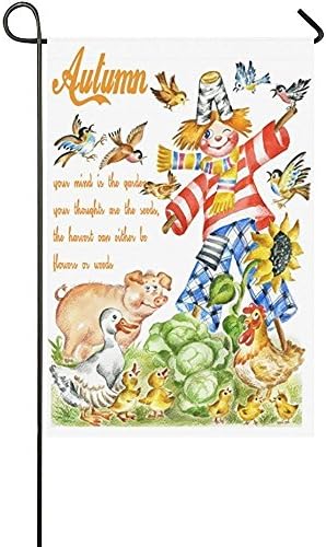 KGEDLA Autumn Scarecrow Quote Polyester Garden Flag House Banner 12 x 18 inch, Harvest Fall Decorative Flag for Wedding Party Yard Home Outdoor Decor