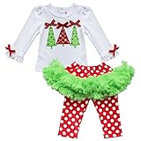 iiniim Baby Girl's Christmas Tree Top Shirt + Polka Dots Tutu Leggings Outfit