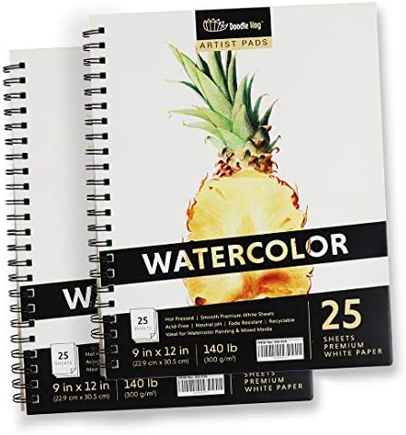2PK – Thick 9×12 140lb / 300GSM Watercolor Paper Spiral Pad (25 Sheets / 50 Whole) Scorching Press, Easy Sketchbook for Water Shade Portray for fantastic Detailed Work and Sketching Paper for Artists & Children