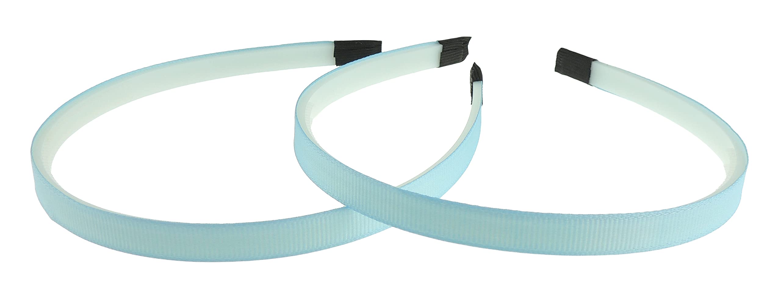 Ladies Girls Set of 2 Ribbed Satin Ribbon 10mm White Toothed Covered Headband Alice Band (Turquoise)
