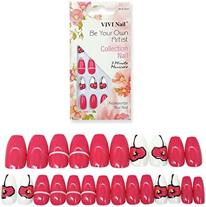 Coffin Nail Tips 24 Pieces Ballerina False Nails with Designs