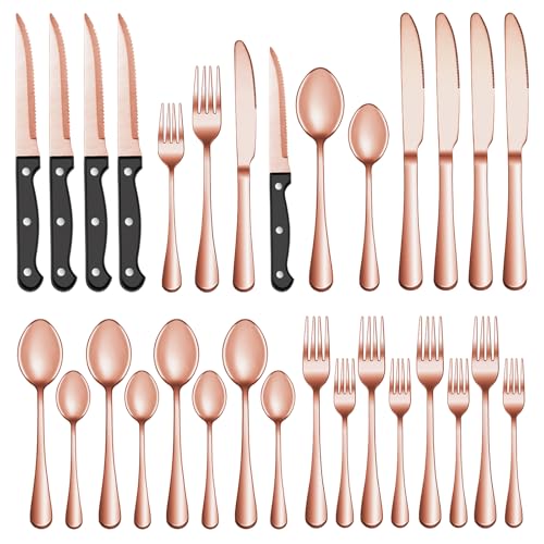 Rose Gold Silverware Set Steak Knives