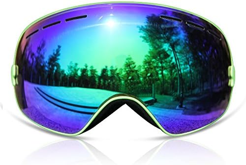 GANZTON Skiing Goggles Snowboard goggles Double Lens Anti-UV Anti-Fog Skating Goggles For Women And Men, Boys And Girls Green