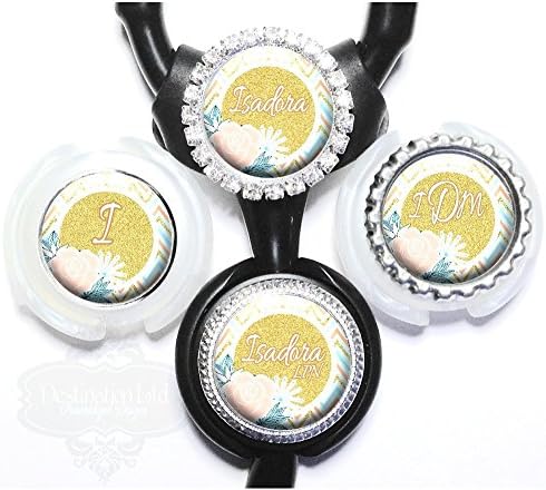 Personalized Chevron, Flowers and Gold Glitter Standard or Yoke Stethoscope Id Tag