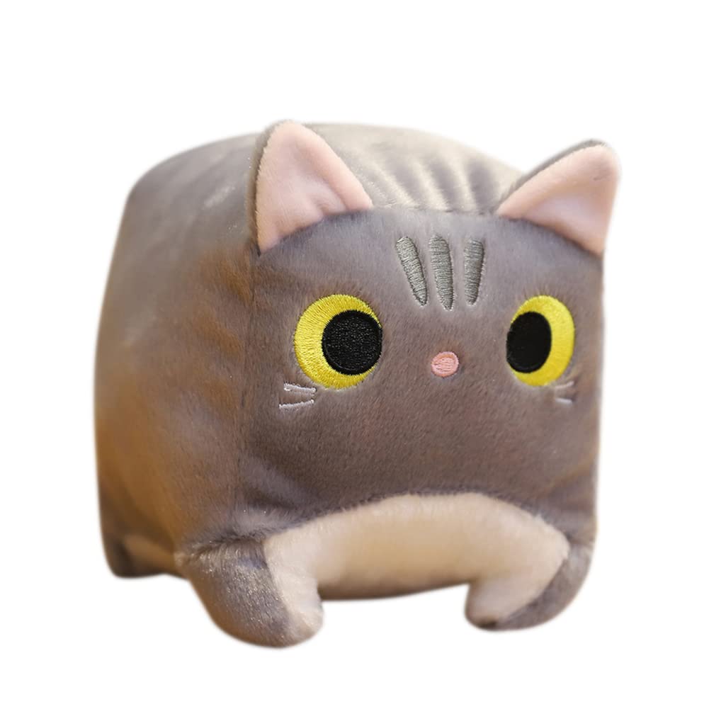 LICHENGTAI Animal Plush Stuffed Pillow, Cute Cat Doll Cushion, 6 inch Cartoon Cat Plush Pillow Huggable Soft Chubby Cushion Toys Cuddly Pillow Lifelike Animal Toy for Kids Adults, Gray
