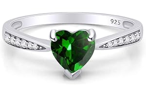 AFFY Solitaire Heart Promise Ring for Women Center 7MM Simulated Birthstone with White CZ, Stackable Gemstone Ring in 14K Gold Plated 925 Sterling Silver, Jewelry Gift for Her