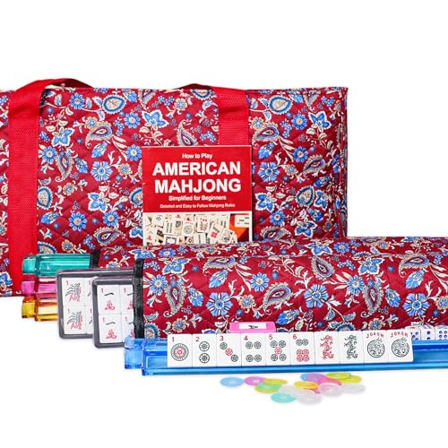 Jongyance American Mahjong Set,166 White Tiles with Crimson Bag