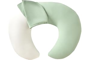 ESEN Nursing Pillow with Removable Cover, Ergonomic Breastfeeding Pillow Standard Size for Nursing Mother Support Bottle Feeding and Breastfeeding - White Pillow Insert - Green Cover