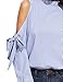 SheIn Women's Striped Ruffle Stand Collar Cold Shoulder Blouse Large Blue