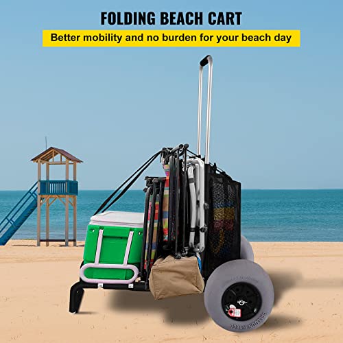 VEVOR Beach Carts for Sand, 23" x 15" Cargo Deck, w/ 13" TPU Balloon Wheels, 165LBS Loading