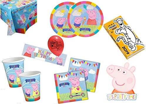 Uniqueparties Peppa Pig Party Ware Set for 16 - Plates, cups, table cover, napkins, invites, balloons, banner and Tigger 2019 Diary