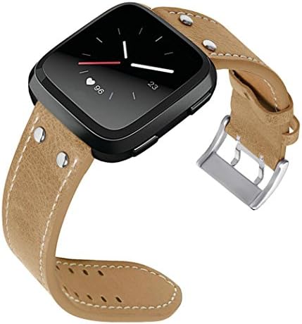 Outsta for Fitbit Versa Watch Band, New Luxury Leather Band Bracelet WatchBands Accessories Smart Watch Band Women Men Multicolor (Khaki)