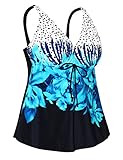 Hilor Women's vintage 50's Front Tie Swim Top Flowy Tankini Bathing Suits