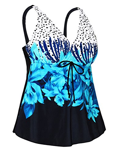 Hilor Women's vintage 50's Front Tie Swim Top Flowy Tankini Bathing Suits