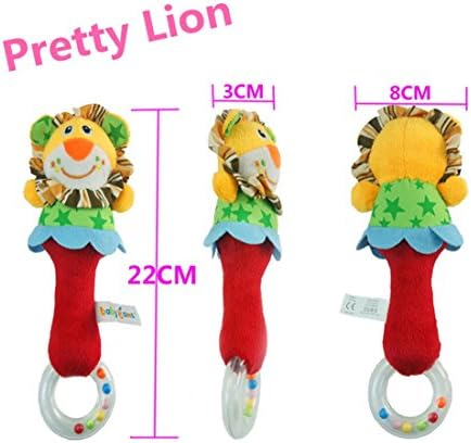 1 Pack Here Shine Developmental Baby First Rattle Toy Soft Plush Animal Style For Infant or Baby Boys Girls - Lion