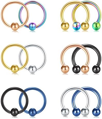 VF VFUN 16G 8mm Nose Hoop Lip Eyebrow Tongue Helix Tragus Cartilage Septum Horseshoe Piercing Ring 8-12PCS