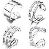 CHIC & ARTSY Sterling Silver Ear Cuff Set - Hypoallergenic, Simple, Adjustable No Piercing Clip on Earrings